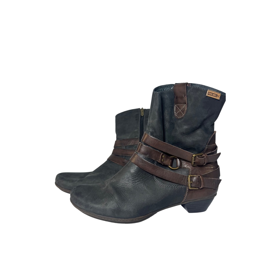 Pikolinos Women Black Brown‎ Leather Multi Strap Buckle Ankle Boots Size 40 - Picture 3 of 7